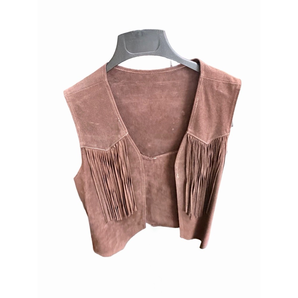 Vintage 70s Brown Suede Fringe Vest Size L – Boho Hippie Western Cowgirl Style
